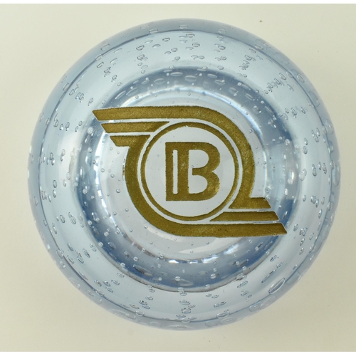 21 - Automobilia - A mid 20th century glass Whitefriars & Bentley advertising bowl in blue glass with bub... 