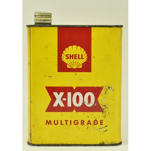 36 - Automobilia - Three vintage mid 20th century Shell X-100 motor oil cans. Each of typical form with o... 