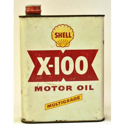 36 - Automobilia - Three vintage mid 20th century Shell X-100 motor oil cans. Each of typical form with o... 