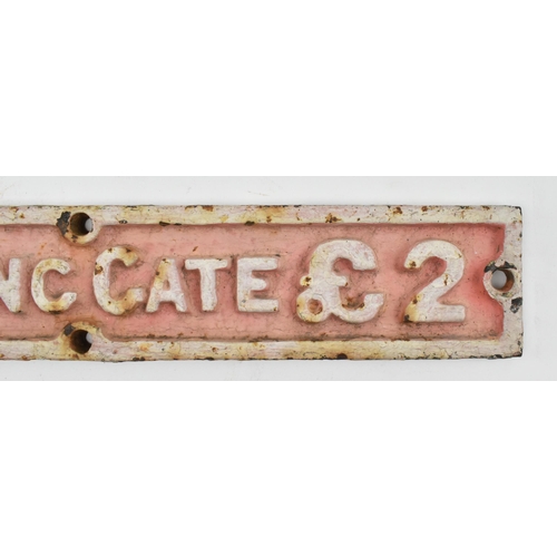 42 - Railwayana - A vintage 20th century cast iron railway notice sign. Slender rectangular form with rai... 