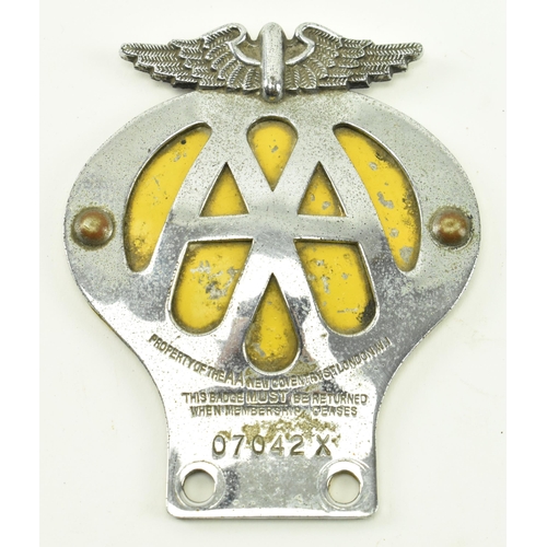 51 - Motoring interest - a vintage 20th century AA motorcycle chrome badge. Together with a Pyrex Social ... 