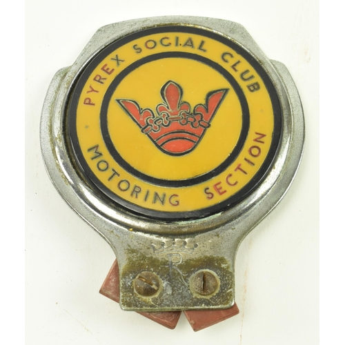51 - Motoring interest - a vintage 20th century AA motorcycle chrome badge. Together with a Pyrex Social ... 