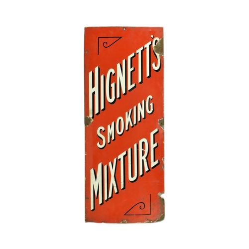 54 - Hignett's Smoking Mixture - an early to mid 20th century vintage porcelain enamel advertising point ... 