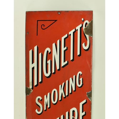 54 - Hignett's Smoking Mixture - an early to mid 20th century vintage porcelain enamel advertising point ... 