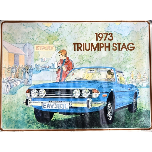 6 - Motoring interest - two vintage 1970s (1973) Triumph car dealership showroom posters by artist Barry... 