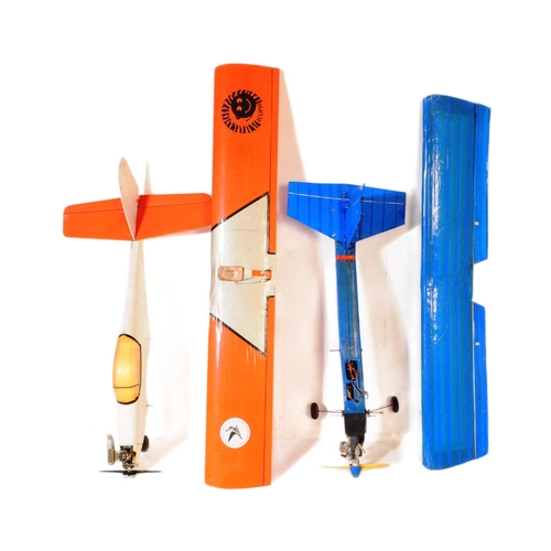 227 - Radio Controlled Plane - x2 vintage model RC planes with fuselage, engines and wings. Wooden andf fi... 