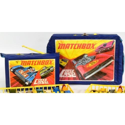 268 - Diecast - x2 original vintage 1970s Matchbox vinyl carry cases together with x6 trays of diecast com... 