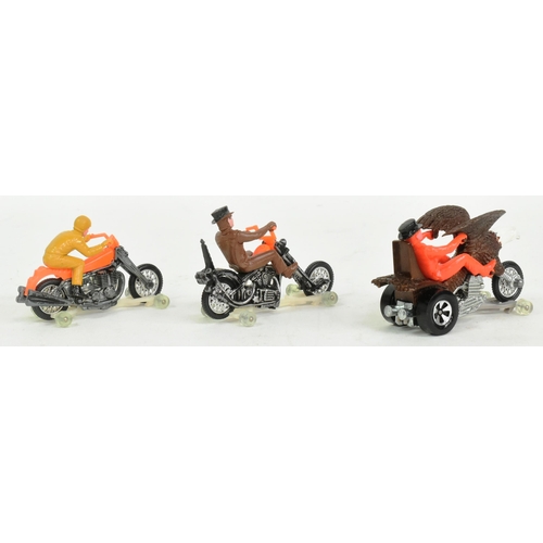 3 - Diecast - x3 vintage 1970s Hot Wheels Rumblers diecast model motorcycles on track rack carriages com... 