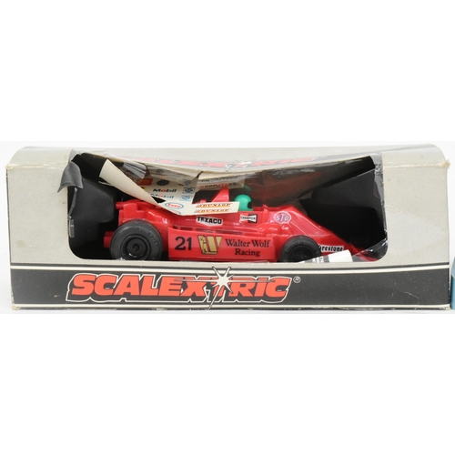 323 - Two vintage Scalextric slot car racing cars comprising Super Formula Ferrari 312B2 and Wolf WR5 Red ... 