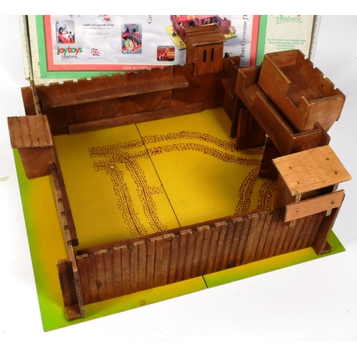 333 - JoyToys - x2 vintage 1970s JoyToys made multi-part wooden slot together model forts comprising Fort ... 