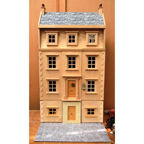 335 - Dolls House - a hand made scratch built wooden dolls house. Four storeys plus attic and a huge quant... 