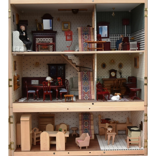 335 - Dolls House - a hand made scratch built wooden dolls house. Four storeys plus attic and a huge quant... 