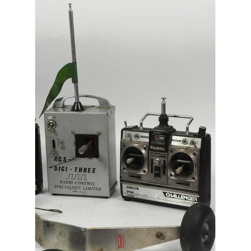 378 - RC Models - a collection of x4 Futaba RC Radio Control receiver transmitters, propellers and wheels.