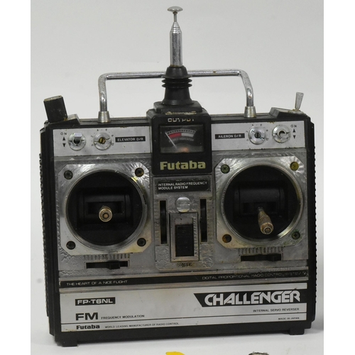 378 - RC Models - a collection of x4 Futaba RC Radio Control receiver transmitters, propellers and wheels.