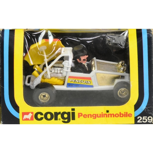 59 - Diecast - x2 vintage Corgi TV & Film interest diecast models comprising Batman 259 Penguinmobile and... 