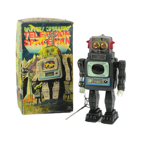 410 - Tinplate Toys - a vintage Japanese (Alps) tinplate battery operated Television Spaceman robot. Untes... 