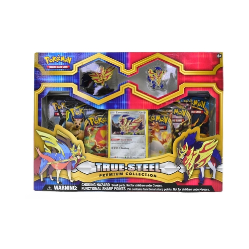 413 - Pokemon - an original Pokemon TCG True Steel Premium Collection booster set containing Zamazenta fig... 