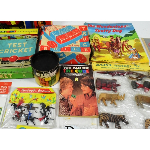 527 - A collection of vintage childrens toys and games to include; Cherilea horse drawn US Mail stagecoach... 