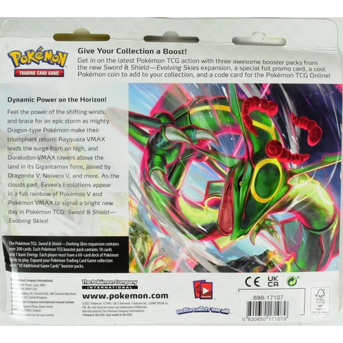 723 - Pokemon - a factory sealed Pokemon TCG Sword & Shield Evolving Skies booster pack containing x3 pack... 