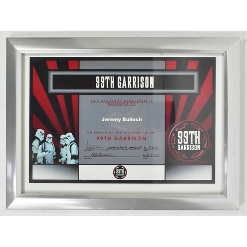 814 - Estate of Jeremy Bulloch - Star Wars 99th Garrison - framed plaque presented to Bulloch in 2010 by t... 