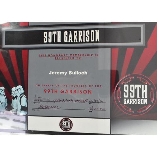 814 - Estate of Jeremy Bulloch - Star Wars 99th Garrison - framed plaque presented to Bulloch in 2010 by t... 