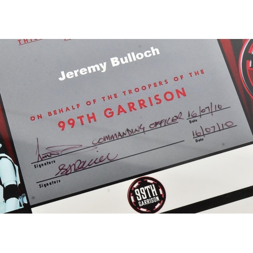 814 - Estate of Jeremy Bulloch - Star Wars 99th Garrison - framed plaque presented to Bulloch in 2010 by t... 