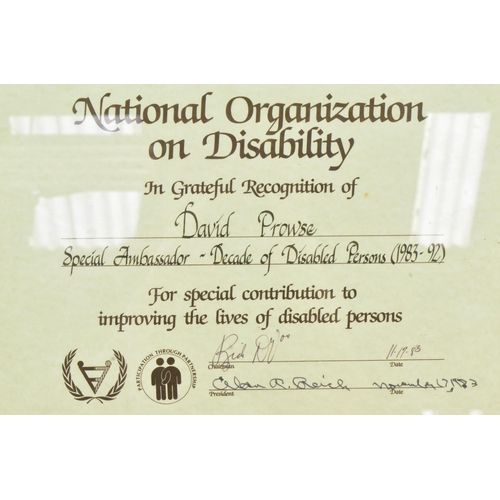 851 - Estate of Dave Prowse - Mr Prowse's personal certificate awarded to him from the National Organizati... 