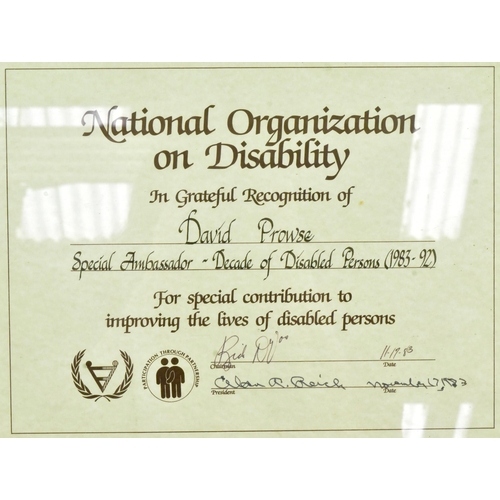 851 - Estate of Dave Prowse - Mr Prowse's personal certificate awarded to him from the National Organizati... 