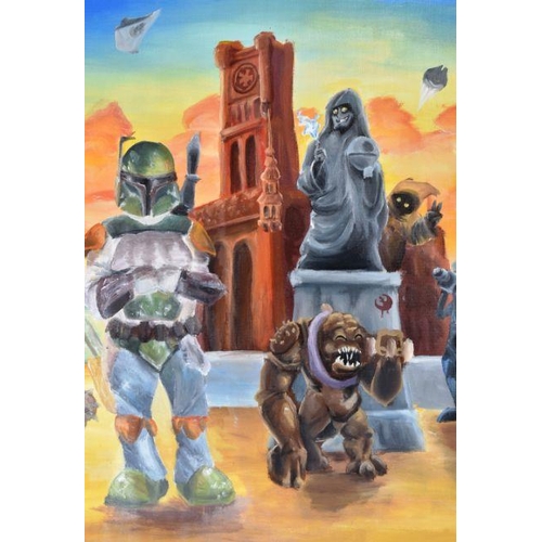 855 - Estate of Jeremy Bulloch - Star Wars - Artwork - an acrylic on canvas painting of a Star Wars scene.... 