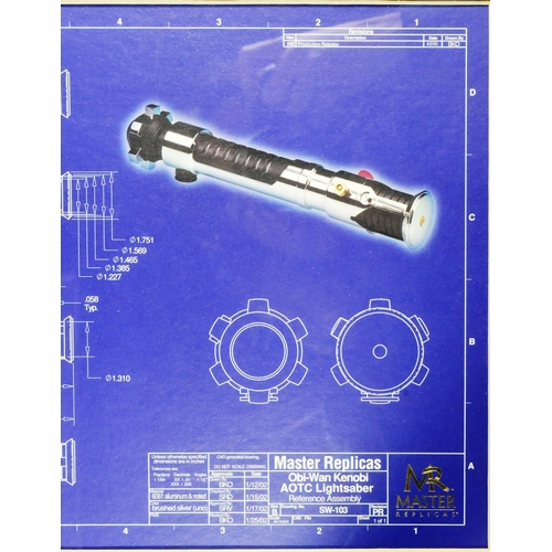 872 - Star Wars - Master Replicas - Limited Edition Obi-Wan Kenobi Lightsaber Blueprints display from Atta... 