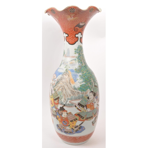 14 - A large early 20th century hand painted Chinese Asian ceramic table vase. With a flared shaped rim i... 