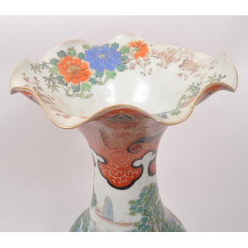 14 - A large early 20th century hand painted Chinese Asian ceramic table vase. With a flared shaped rim i... 