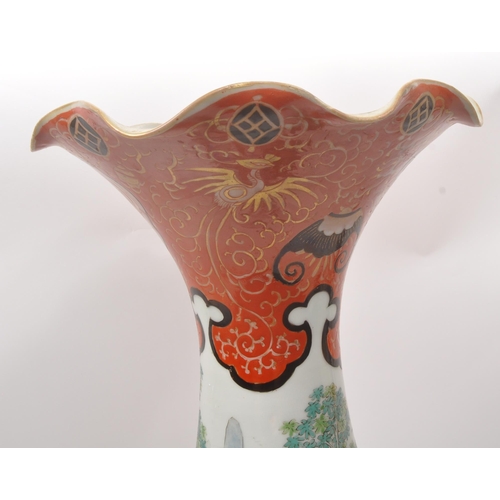 14 - A large early 20th century hand painted Chinese Asian ceramic table vase. With a flared shaped rim i... 