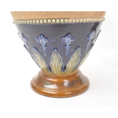 15 - Royal Doulton - Lambeth - A pair of 19th century ceramic pottery table vases. Having a flared rim wi... 