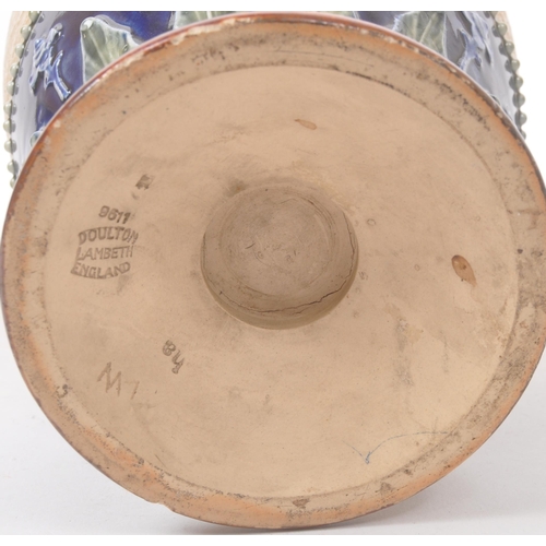 15 - Royal Doulton - Lambeth - A pair of 19th century ceramic pottery table vases. Having a flared rim wi... 