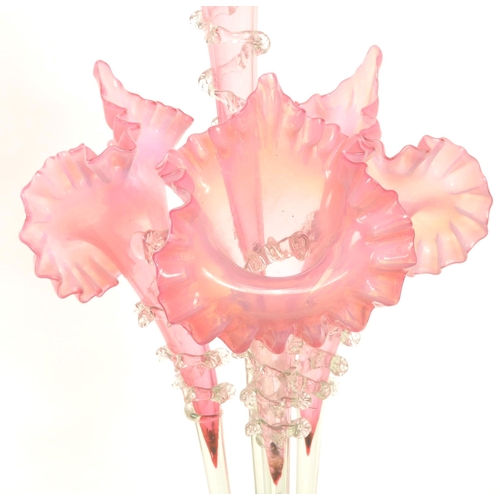 16 - A Victorian 19th century cranberry tinted & clear glass epergne centrepiece vase bowl. The centrepie... 