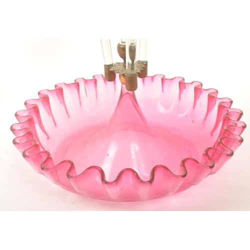 16 - A Victorian 19th century cranberry tinted & clear glass epergne centrepiece vase bowl. The centrepie... 