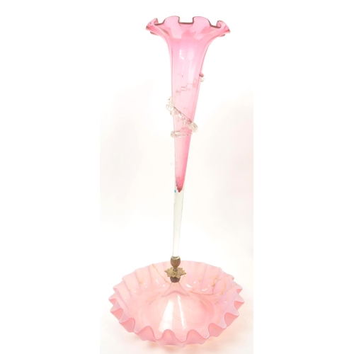 16 - A Victorian 19th century cranberry tinted & clear glass epergne centrepiece vase bowl. The centrepie... 