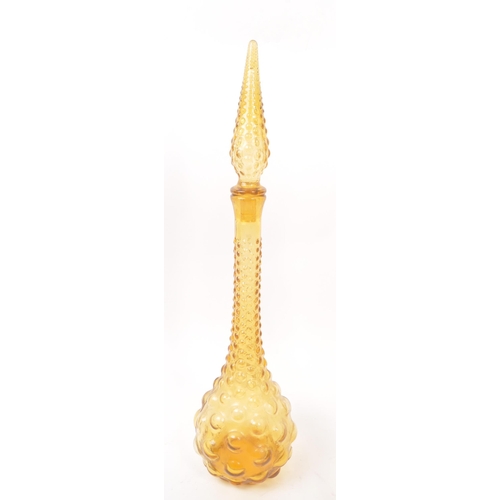 20 - Genie Bottles - A pair of retro Italian Empoli studio art glass bottle / decanter having a textured ... 