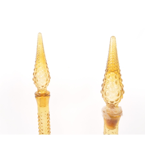 20 - Genie Bottles - A pair of retro Italian Empoli studio art glass bottle / decanter having a textured ... 