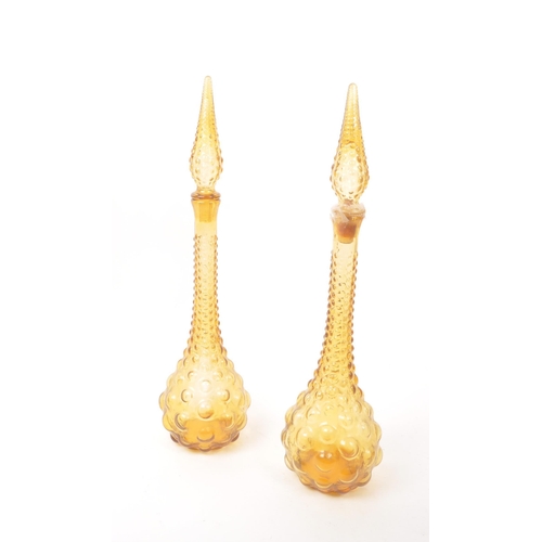 20 - Genie Bottles - A pair of retro Italian Empoli studio art glass bottle / decanter having a textured ... 