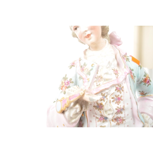 39 - A pair of 20th century Meissen manner German Continental porcelain figures. The figures, one of a la... 