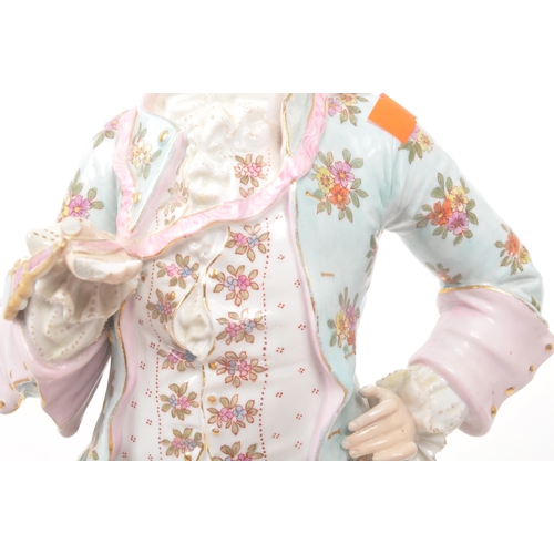39 - A pair of 20th century Meissen manner German Continental porcelain figures. The figures, one of a la... 