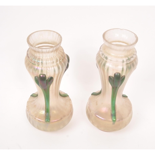 4 - Kralik - A pair of early 20th Century Czech Bohemian Art Nouveau studio art glass Loetz type vases. ... 