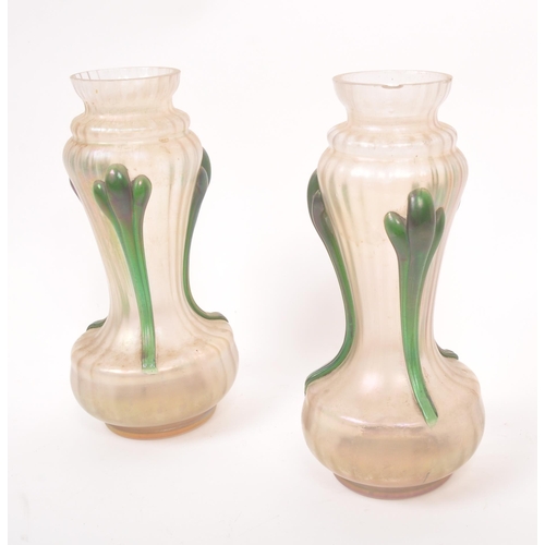 4 - Kralik - A pair of early 20th Century Czech Bohemian Art Nouveau studio art glass Loetz type vases. ... 