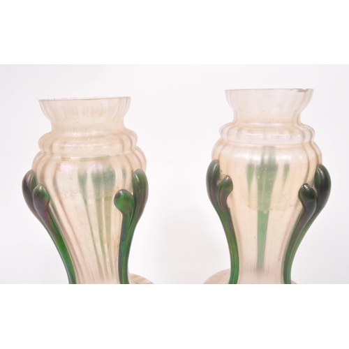 4 - Kralik - A pair of early 20th Century Czech Bohemian Art Nouveau studio art glass Loetz type vases. ... 