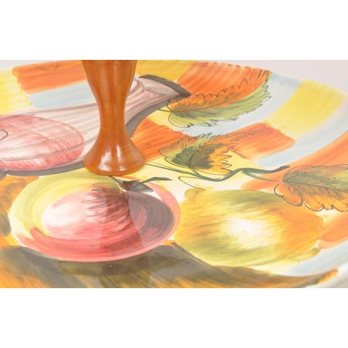 40 - Mid century Italian cake stands. Hand painted ceramic plates in autumnal colours with wine and fruit... 