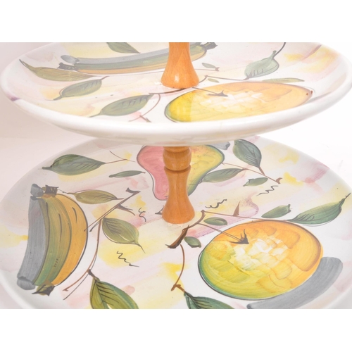 40 - Mid century Italian cake stands. Hand painted ceramic plates in autumnal colours with wine and fruit... 