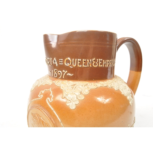 43 - Doulton Lambeth England - Circa 1890's - The three tone jug has relief portraits of a young and old ... 