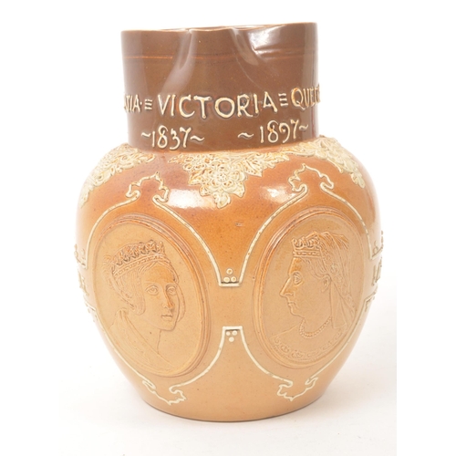 43 - Doulton Lambeth England - Circa 1890's - The three tone jug has relief portraits of a young and old ... 